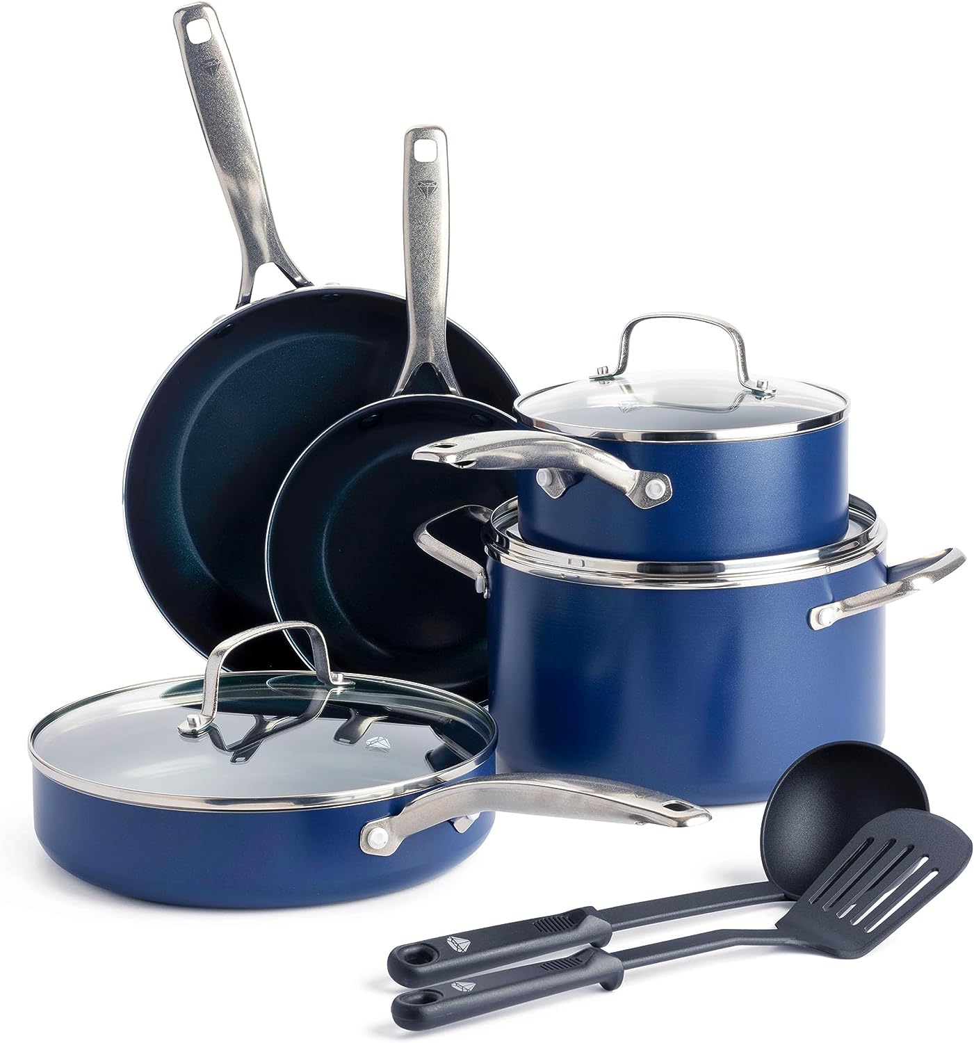 Blue Diamond Cookware Diamond Infused Ceramic Nonstick, 10 Piece Cookware Pots and Pans Set