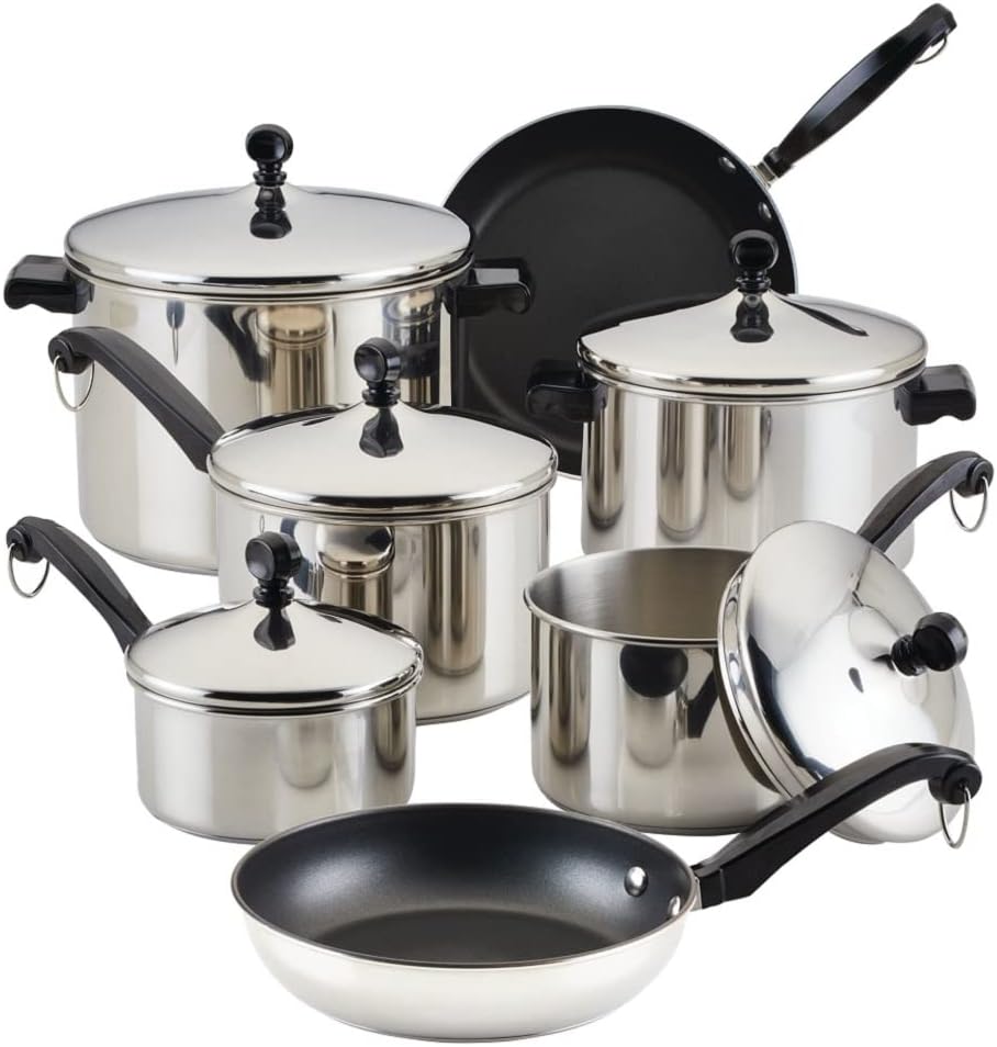 Farberware Classic Stainless Steel Cookware Pots and Pans Set, 15-Piece,50049,Silver Farberware Classic Stainless Steel Cookware Pots and Pans Set, 15-Piece,50049,Silver
