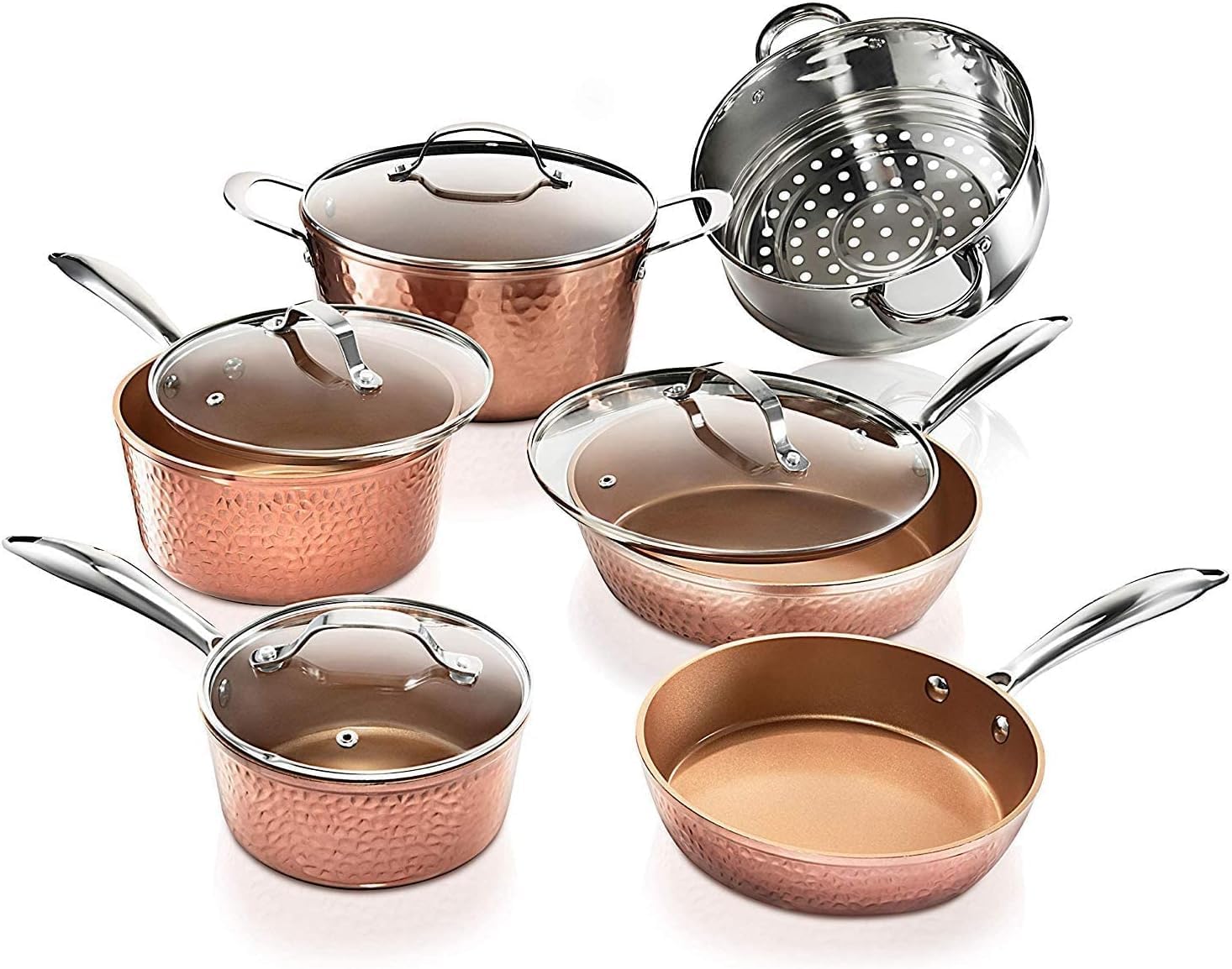 Gotham Steel 10 Pc Hammered Copper Pots and Pans Set Nonstick Cookware Set,