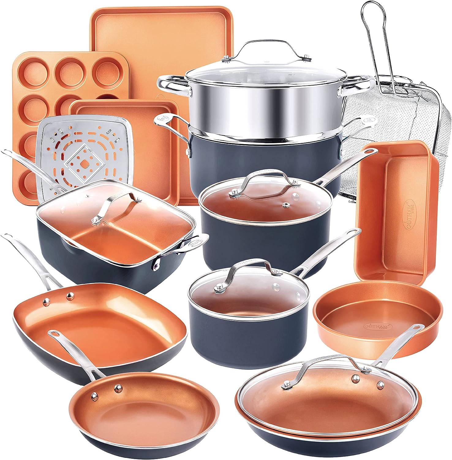 Gotham Steel 20 Pc Copper Pots and Pans Set Nonstick Cookware Set