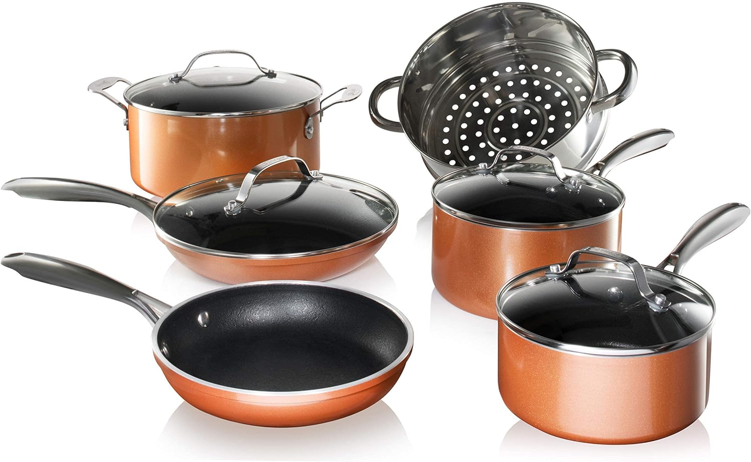 Gotham Steel Copper Cast 10 Piece Pots and Pans Set with Ultra Nonstick Diamond Surface