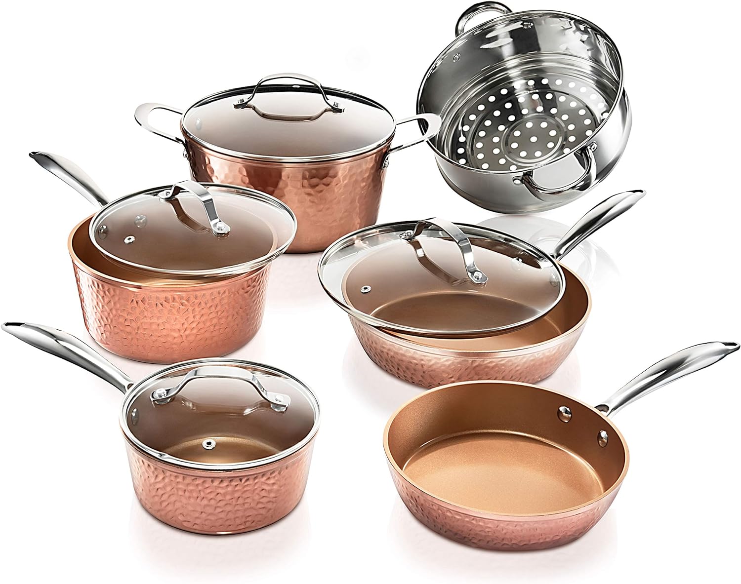 Gotham Steel Hammered Collection Pots and Pans 10 Piece Premium Ceramic Cookware Set