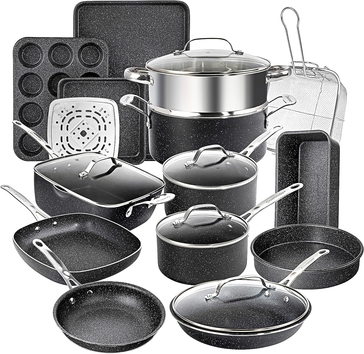 Granitestone 20 Pc Pots and Pans Set Nonstick Cookware Set, Kitchen Cookware Sets, Pot and Pan Set, Pot Set, Diamond Coated Non Stick Pots and Pans Set with...
