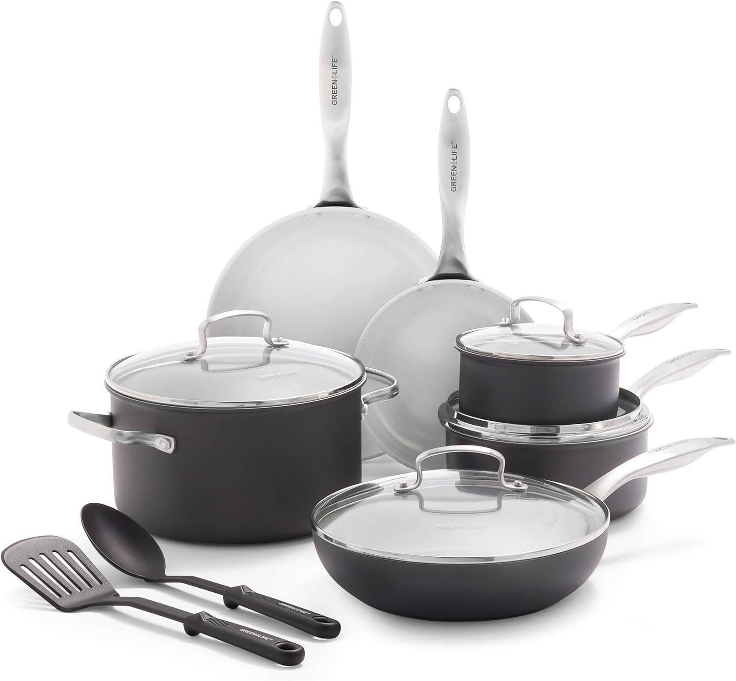 GreenLife Pro Hard Anodized Healthy Ceramic Nonstick, 12 Piece Cookware Pots and Pans Set
