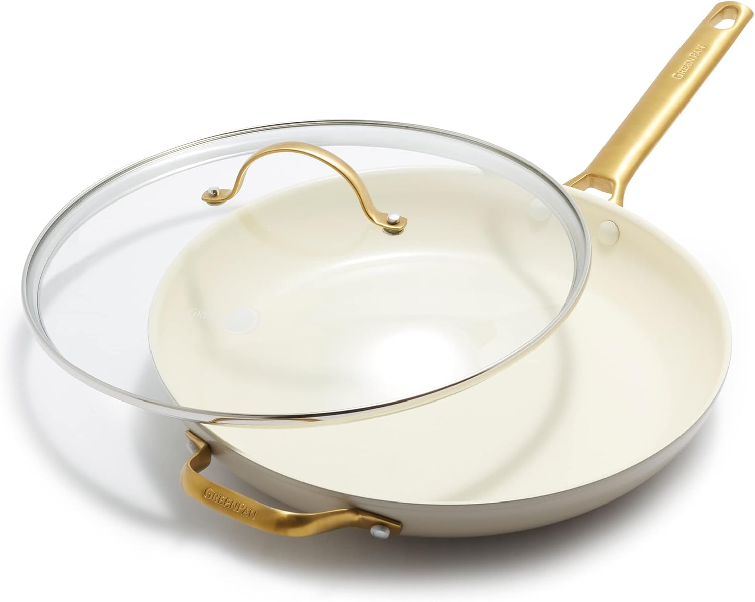 GreenPan Reserve Hard Anodized Healthy Ceramic Nonstick 12 Frying Pan Skillet with Helper Handle and Lid, Gold Handle, PFAS-Free, Dishwasher Safe, Oven...