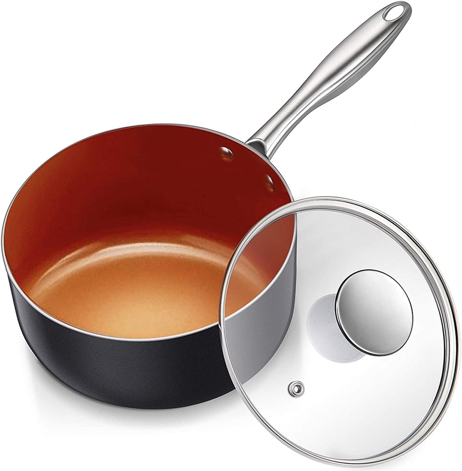 MICHELANGELO 3 Quart Saucepan with Lid, Ultra Nonstick Coppper Sauce Pan with Lid, Small Pot with Lid, Ceramic Nonstick Saucepan 3 quart, Small Sauce Pot,...