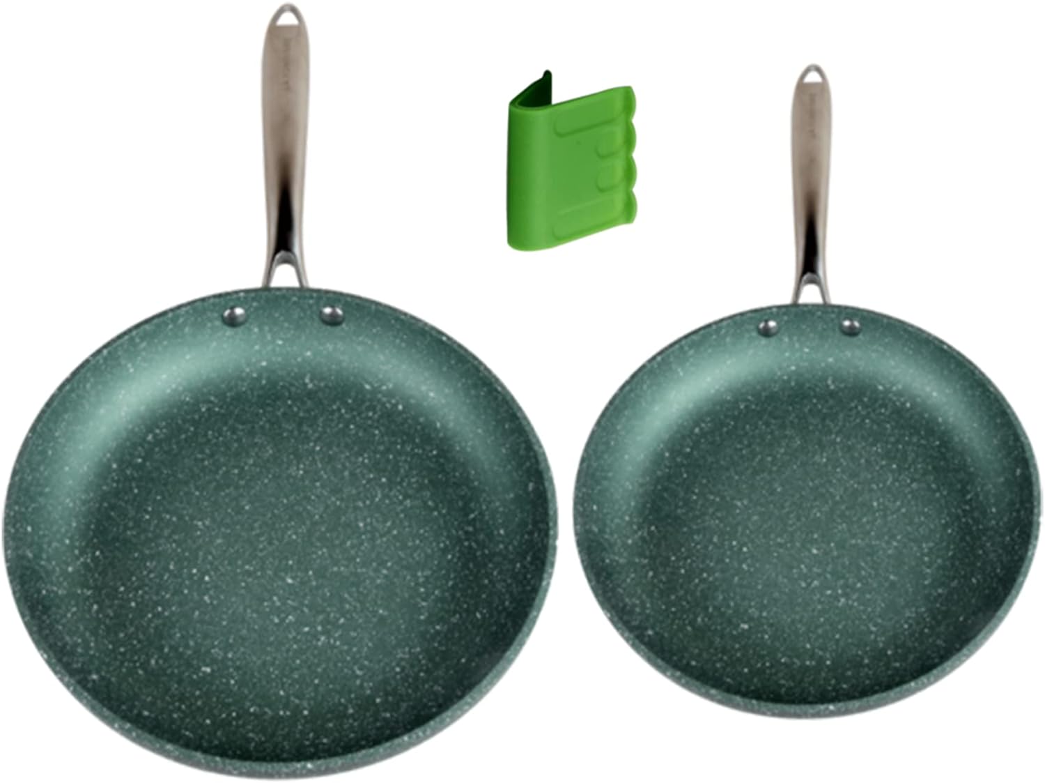 WaxonWare Induction Nonstick Frying Pan Set PFOA Free, Green, 9.5 & 11 Inch Non Stick Skillets, Metal Utensil Safe Emerald Series
