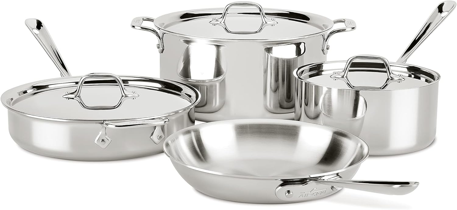 All-Clad D3 3-Ply Stainless Steel Cookware Set 7 Piece 