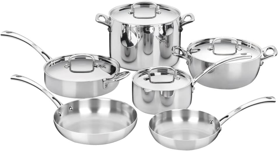 Cuisinart French Classic Tri-Ply Stainless 10-Piece Cookware Set, Silver
