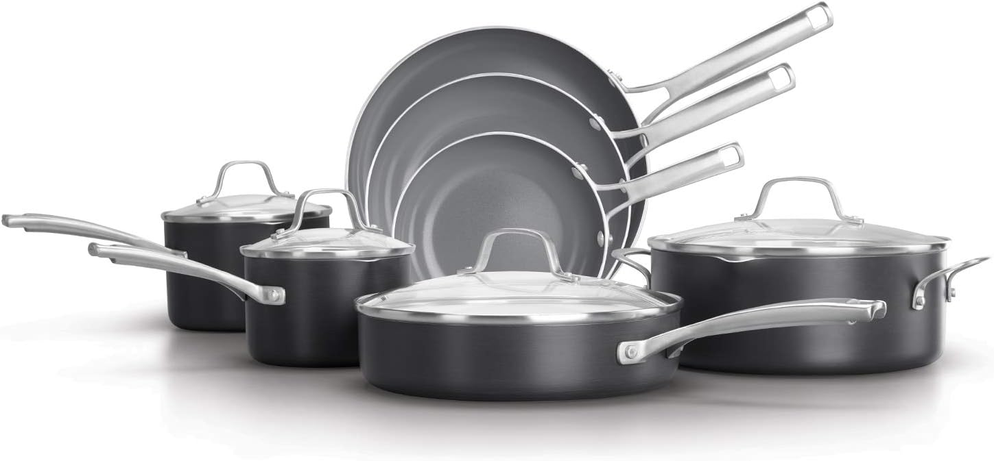 Calphalon 11-Piece Pots and Pans Set, Oil-Infused Ceramic Cookware<br>