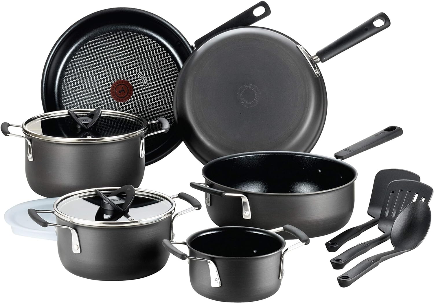 T-fal All In One Hard Anodized Nonstick Cookware Set 12 Piece Pots and Pans<br><br>
