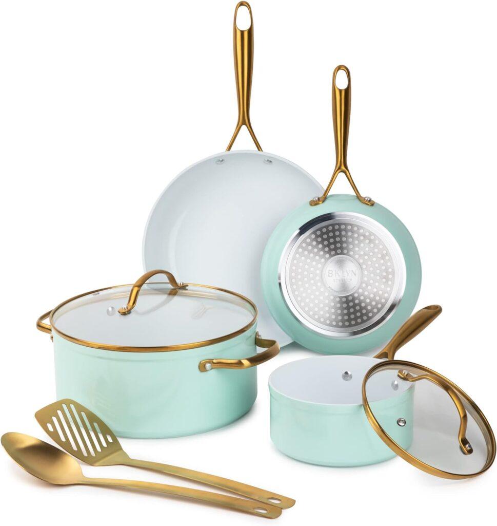 BROOKLYN STEEL Supernova Mint Green Aluminum 8 Piece Cookware Set
