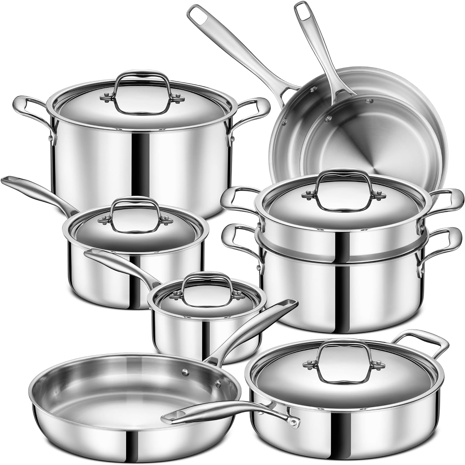 Legend 5 Ply 14 pc All Stainless Steel Heavy Pots & Pans Set